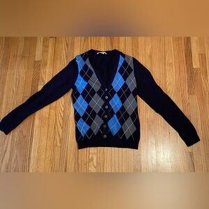Michael Kors Blue and Gray Argyle Cardigan